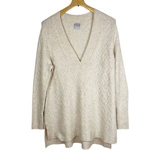 Chico's 2 Herringbone Textured V-Neck Tunic Sweater Large 12